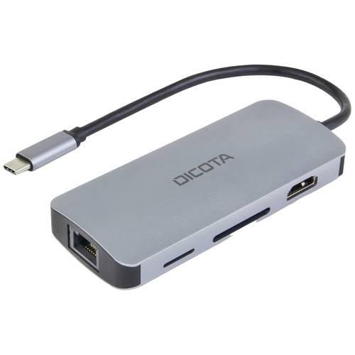 Dicota D32062 8 Port USB-C® (USB 3.2 Gen 2) Multiport Hub mit Aluminiumgehäuse, mit eingebautem Netzwerk-Anschluss, mit eingebautem SD-Kartenleser, mit USB-C®