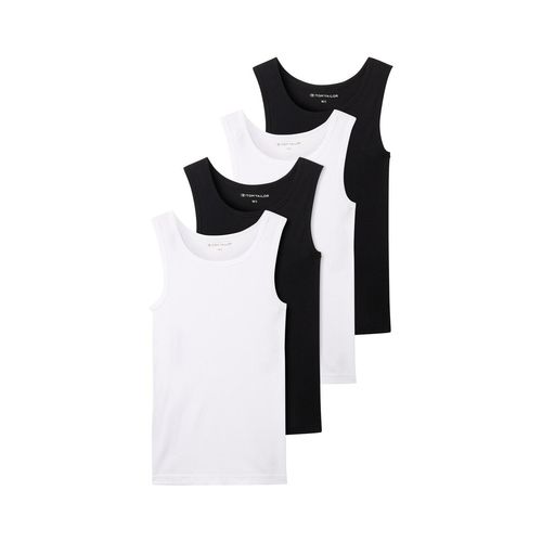 TOM TAILOR Herren Tanktops mit Rippstruktur aus Baumwolle im 4er-Pack, weiß, Uni, Gr. 4