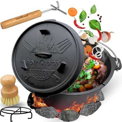 holz4homeÂ® Dutch Oven I eingebrannter Feuertopf aus Gusseisen 9 Liter