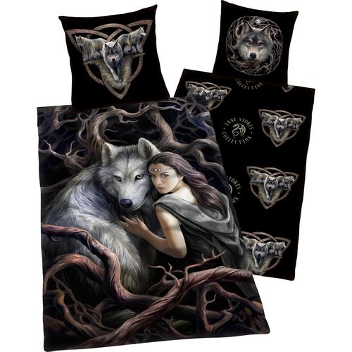 Anne Stokes Kinderbettwäsche »Anne Stokes«, mit Wolf und Frau