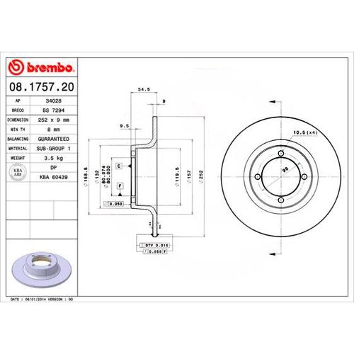 BREMBO Bremsscheibe SKODA 08.1757.20 113430210 Bremsscheiben,Scheibenbremsen