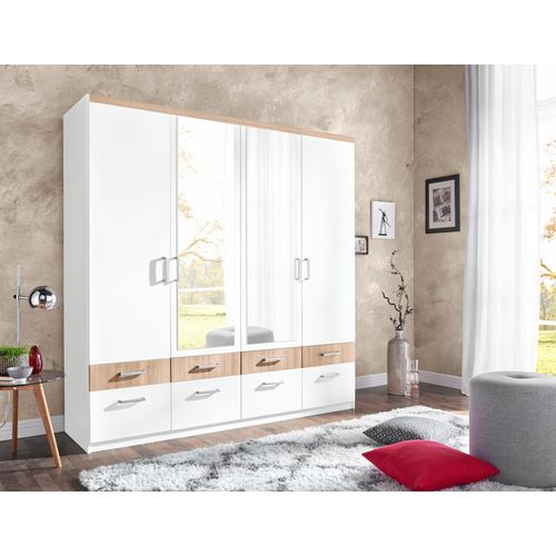 Kleiderschrank PRIESS, weiß (weiß, struktureichefarben hell), B:185cm H:193cm T:56cm, Holzwerkstoff, Schränke, Drehtürenschrank Kleiderschrank