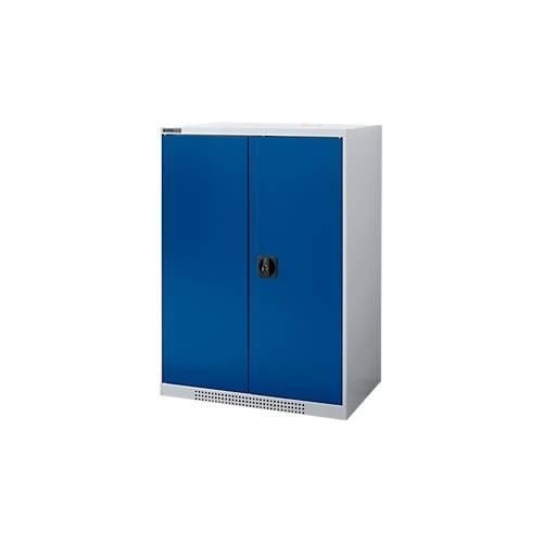 Schäfer Shop Genius Flügeltürenschrank FS, Stahl, mit Belüftungslöchern, B 810 x T 520 x H 1105 mm, 3 OH, Weißalu/Enzianblau, bis 180 kg