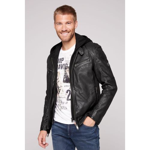 Lederjacke CAMP DAVID, Herren, Gr. XL, schwarz, Material: 100% Leder, Futter Rumpf: 100% Baumwolle, Futter Ärmel: 100% Polyester, vintage, casual, tailliert kurz, Langarm eingesetzt gerader Abschluss, Jacken, mit Metallschließe seitlich am Saum