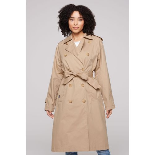 Trenchcoat SOCCX, Damen, Gr. XS, beige (schwarz stone beige), Material Oberstoff: 100% Baumwolle, Futter: 100% Polyester, bedruckt, casual, lässig geschnitten, hoch geschlossener Ausschnitt, Langarm eingesetzt, Mäntel, mit Knopfriegel an Schultern & Ärmelsaum