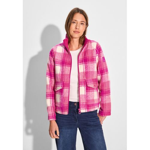 Kurzjacke CECIL, Damen, Gr. L (42), pink (lightning pink), Stoff, 100% Polyester, Jacquardmuster, casual, gerade normal, hoch geschlossener Ausschnitt, Langarm Bündchen, Jacken, mit Stehkragen