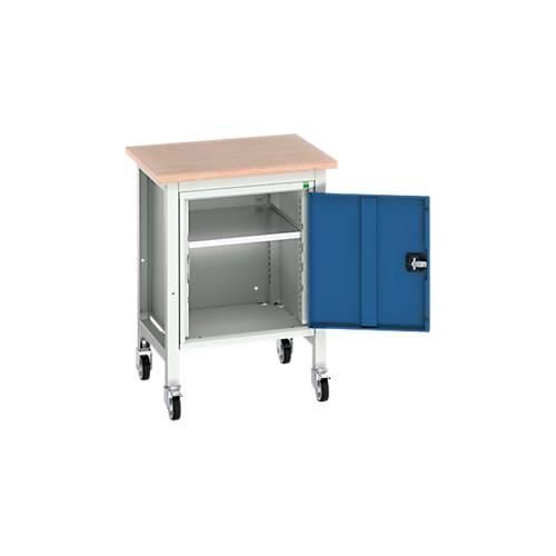 Mobile Werkbank Bott verso, Multiplex-Platte, 1 Tür & 1 Ablageboden, Rollen, B 700 x T 600 x H 930 mm, RAL 7035 Lichtgrau / Enzianblau