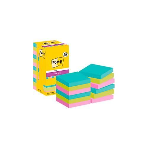 Post-It Super Sticky Notes, Cosmic Collection, 76 mm x 76 mm, 90 Blatt, 8 Blöcke + 4 Gratis/Packung, verschiedene Farben