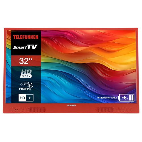 Telefunken 32 Zoll Fernseher tragbar mit Akku (HD Smart TV, Triple-Tuner, 6 Monate HD+ inkl.) orange