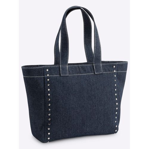 Shopper HEINE, Damen, Gr. B/H/T: 40cm x 26cm x 9cm, blau (marine), Baumwolle, Elasthan, unifarben, Taschen