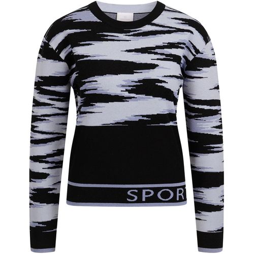 Rundhalspullover SPORTALM KITZBÜHEL Gr. 40, schwarz (schwarz hellblau gemustert) Damen Pullover mit Logoprint