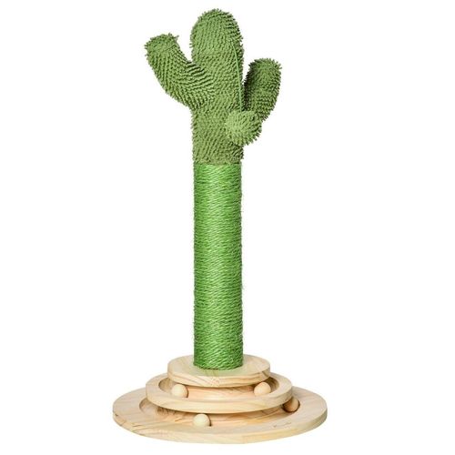 Kratzbaum Kaktus Spielzeug 65 cm Hoch Sisal Seil Kiefernholz Grün+Natur