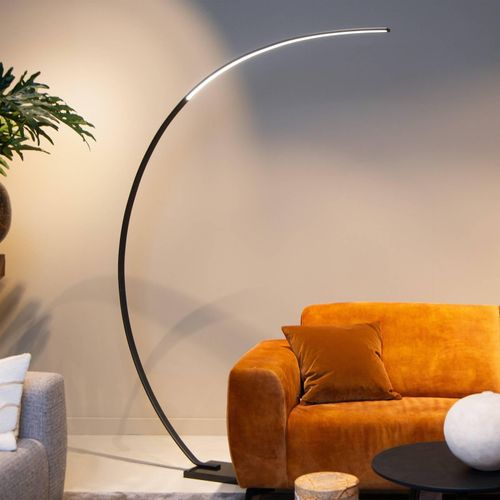 LED-Bogenleuchte Curve, schwarz, Marmor, 192 cm, dimmbar