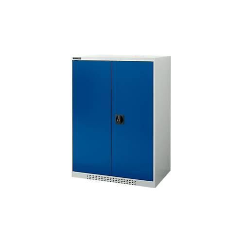 Schäfer Shop Genius Flügeltürenschrank FS, Stahl, mit Belüftungslöchern, B 810 x T 520 x H 1105 mm, 3 OH, Lichtgrau/Enzianblau, bis 180 kg