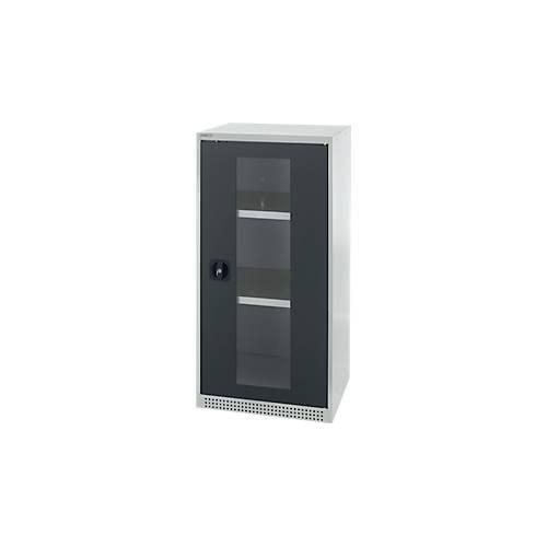 Schäfer Shop Genius Flügeltürenschrank FS, Stahl, Sichtfenster, Lüftungslöcher, B 545 x T 520 x H 1105 mm, 3 OH, Lichtgrau/Anthrazitgrau, bis 150 kg