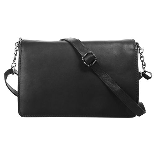 Umhängetasche CLUTY, Damen, Gr. B/H/T: 27cm x 19cm x 8cm onesize, schwarz, Leder, unifarben, Taschen, echt Leder