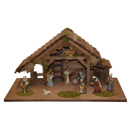 Krippe ALFRED KOLBE "Krippenstall" Weihnachtskrippen braun mit 8 cm Poly-Figuren 11tlg.