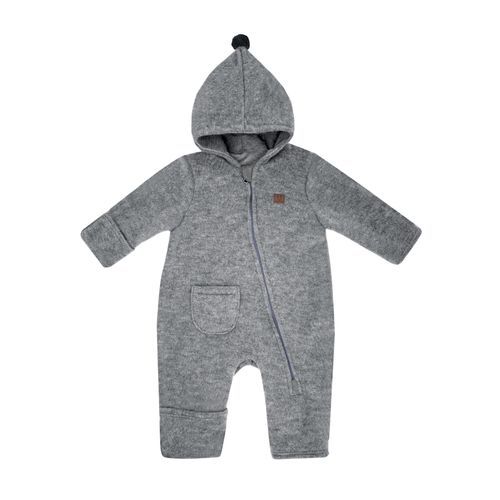 Fleeceoverall MAXIMO Gr. 74, N-Gr, grau Baby Overalls mit Zipfelkapuze Pompon und Reißverschluss