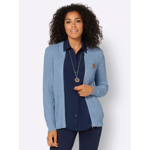 Strickjacke CASUAL LOOKS Gr. 54, blau (mittelblau-weiß-meliert) Damen Strickjacken