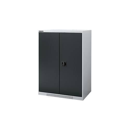 Schäfer Shop Genius Flügeltürenschrank FS, Stahl, mit Belüftungslöchern, B 810 x T 520 x H 1105 mm, 3 OH, Weißalu/Anthrazitgrau, bis 180 kg