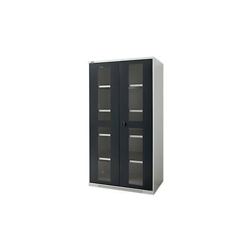 Schäfer Shop Genius Flügeltürenschrank FS, Stahl, Sichtfenster, Lüftungslöcher, B 1055 x T 620 x H 1950 mm, 5 OH, Lichtgrau/Anthrazitgrau, bis 500 kg