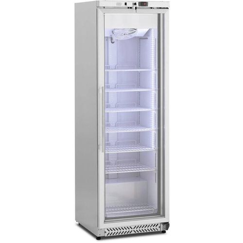 Gefrierschrank 380 l Tiefkühlschrank freistehend Glastür Edelstahl 425 w Silbern