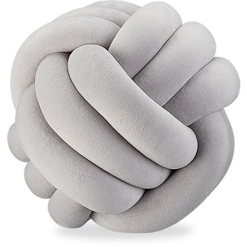 Knotenkissen, geknotetes Kissen für Sofa, Bett, dekorativ, skandinavisch, Zierkissen Knoten, ø 25 cm, grau - Relaxdays