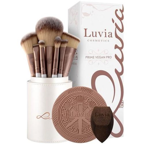 Luvia Cosmetics Pinsel Pinselset Prime Vegan Pro Set Kosmetikpinsel 12 Stk. + Make-up-Schwamm 1 Stk. + Reinigungspad 1 Stk. + Verschließbarer Pinselhalter 1 Stk.