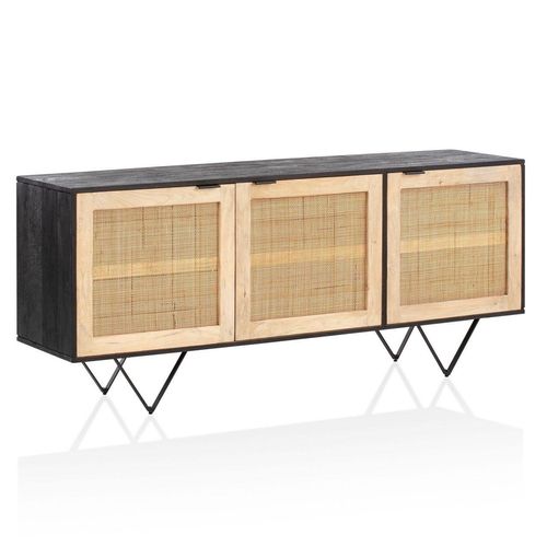 Sideboard 175x75x45 cm Massivholz Rattan Anrichte Kommodenschrank