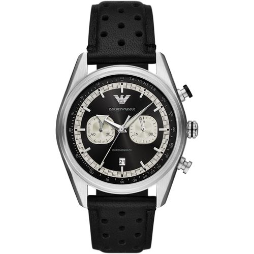 Chronograph EMPORIO ARMANI Armbanduhren schwarz Herren Quarzuhr, Armbanduhr, Herrenuhr, Lederarmband, analog, Tag