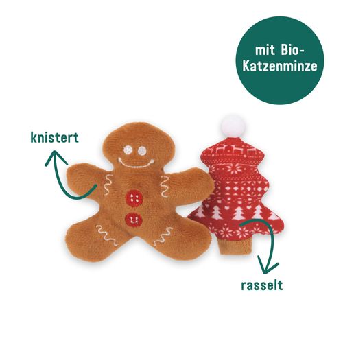 Weihnachten 2023: Knister-Lebkuchenmann & Rasselbaum für Katzen - S