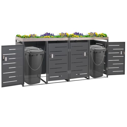 4er-Mülltonnenverkleidung MCW-H40, Mülltonnenbox, Pflanzkasten Edelstahl-Metall-Kombi 92kg 125x264x84cm erweiterbar