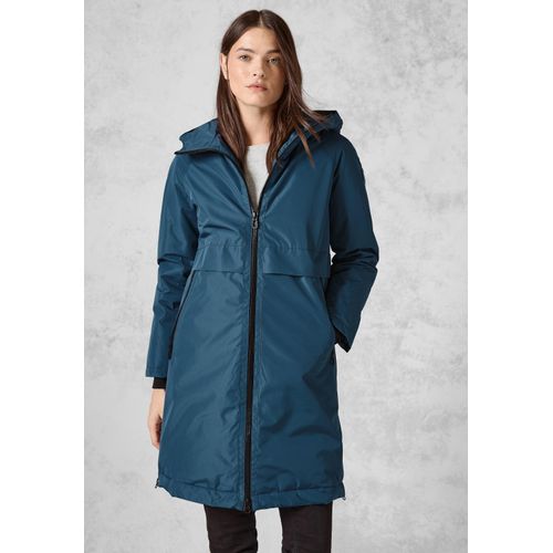 Trenchcoat CECIL, Damen, Gr. S (38), blau (dull teal blau), Stoff, 100% Polyester, unifarben, casual, gerade lang, ohne Ausschnitt, Langarm Bündchen, Mäntel, mit Kapuze mit Tunnelzugband