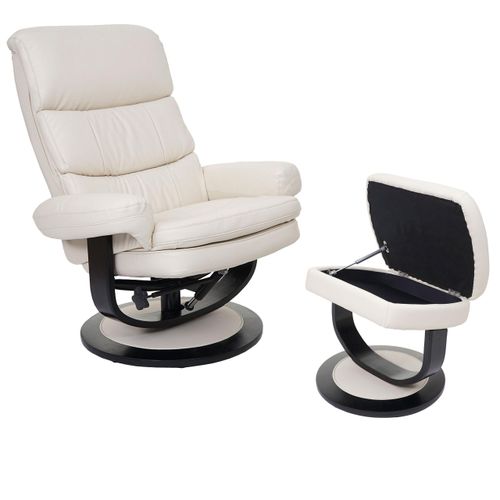 Relaxsessel MCW-C16, Fernsehsessel TV-Sessel Hocker mit Staufach, MVG- Kunstleder creme