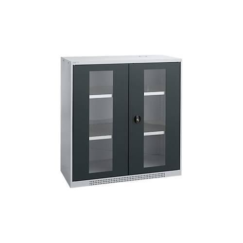 Schäfer Shop Genius Flügeltürenschrank FS, Stahl, Sichtfenster, Lüftungslöcher, B 1055 x T 520 x H 1105 mm, 3 OH, Weißalu/Anthrazitgrau, bis 300 kg