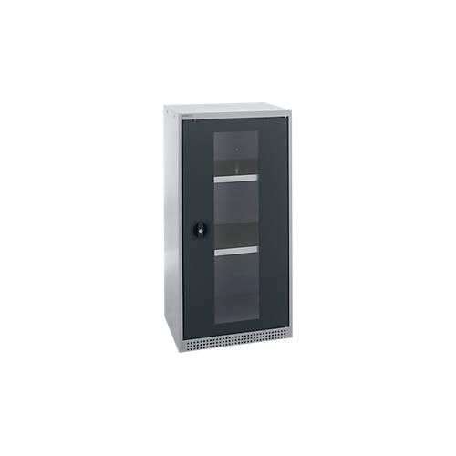 Schäfer Shop Genius Flügeltürenschrank FS, Stahl, Sichtfenster, Lüftungslöcher, B 545 x T 520 x H 1105 mm, 3 OH, Weißalu/Anthrazitgrau, bis 150 kg