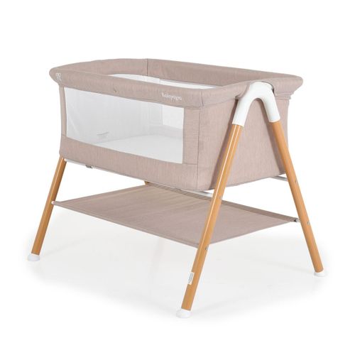 Moni Beistellbett Kalinihta Matratze mit Reißverschluss, Moskitonetz, Holzdruck hellbraun