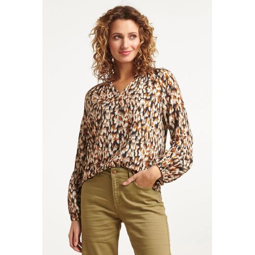 Smashed Lemon 23533 dames chique v-hals top met abstract animal print