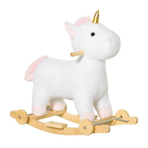 2-IN-1 Schaukelpferd mit Räder Einhorn-Design Plüsch Schaukeltier Babyschaukel Spielzeug für 36-72 M