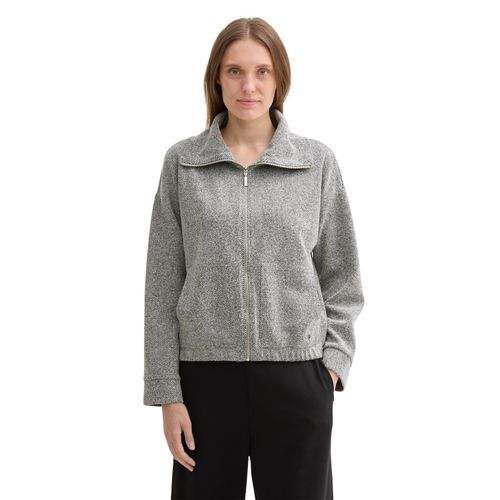 Sweatjacke TOM TAILOR, Damen, Gr. L (40), grau (grau heringbone boucle), Web, Obermaterial: 60% Polyester, 40% Baumwolle, unifarben, meliert, casual, bequem hüftlang, Rundhals, Langarm Bündchen, Sweatjacken, mit großem Stehkragen