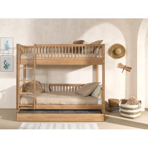 Etagenbett HOME AFFAIRE, beige (natur, eiche natur geölt, eiche natur geölt, eiche natur geölt), B:104,9cm H:175,4cm L:207,5cm, Etagenbetten, in Eiche geölt, 2 LF, m. Leiter u. RR, mit oder ohne Bettschublade