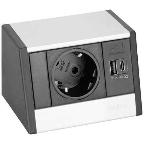 EVOline 1598 0001 5400 Tischsteckdose Schwarz, Silber ohne Stecker