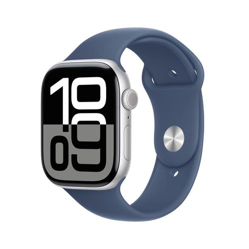 Apple Watch Series 10 Aluminiumgehäuse GPS 46mm Silber (Sportarmband denim) S/M