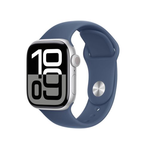 Apple Watch Series 10 Aluminiumgehäuse GPS 42mm Silber (Sportarmband denim) S/M