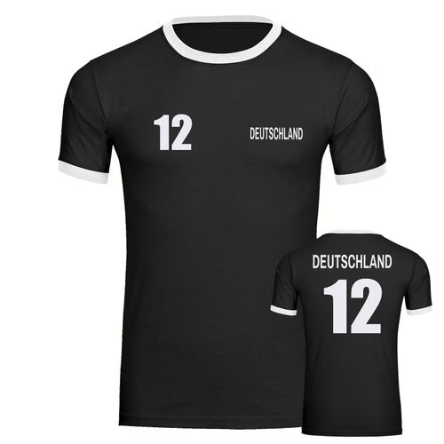 multifanshop Kontrast T-Shirt - Deutschland - Trikot Nummer 12 - Druck weiß - Männer