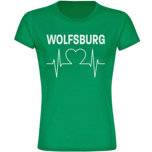 multifanshop Damen T-Shirt - Wolfsburg - Herzschlag - Druck weiß - Frauen