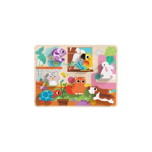 Tooky Toy 3D Kinder Holz-Puzzle Tiere, 8-teiliges Steckpuzzle, ab 12 Monaten hellbraun