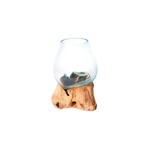 Ambia Home Vase , Braun, Klar, Transparent , Holz, Glas , Recyclingholz , Hartholz , 30 cm , Handmade in Indonesia , mundgeblasen, handgemacht, zum Stellen , Dekoration, Vasen, Glasvasen