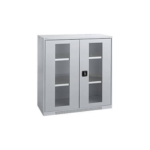 Schäfer Shop Genius Flügeltürenschrank FS, Stahl, Sichtfenster, Lüftungslöcher, B 1055 x T 520 x H 1105 mm, 3 OH, Weißalu/Weißalu, bis 300 kg