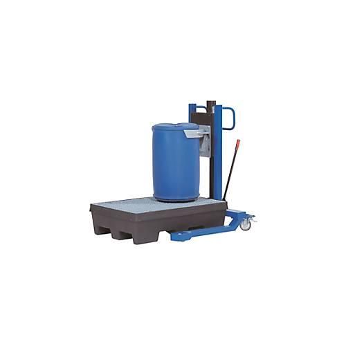 Fasslifter asecos, mit Fusspumpe, B 1200 x H 1605 x T 1140 mm, Hubbereich 0 – 520 mm, Stahl lackiert
